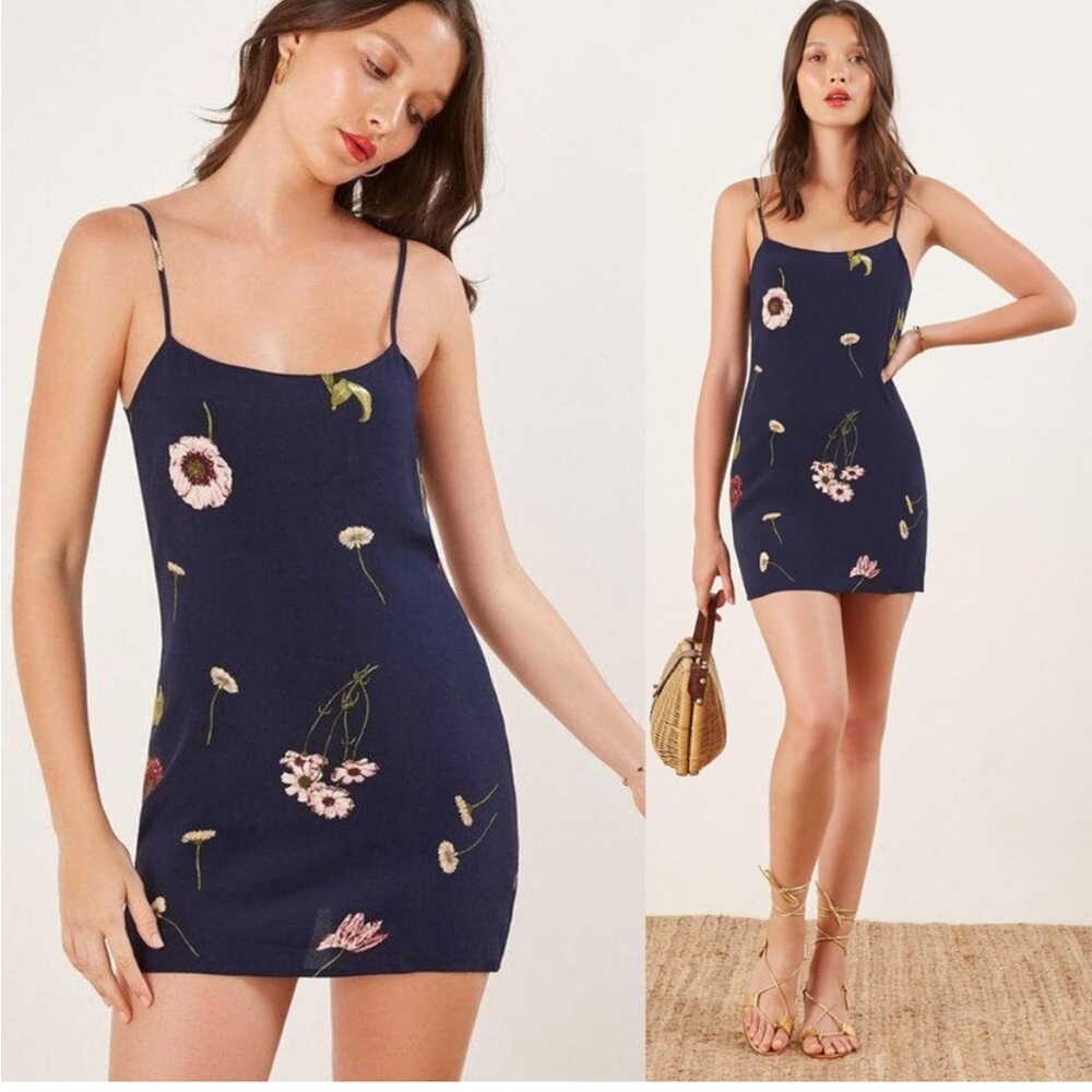 Reformation Black Mini Dress with Floral Accents